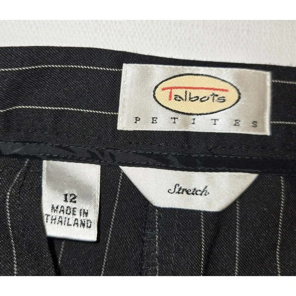 Talbots Petites Stretch Pants Straight Leg Black w/ White Pin Stripes Size 12P - Picture 6 of 6